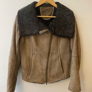 Tru Trussardi Suede Leather Plush Jacket With Wool Collar and Lining